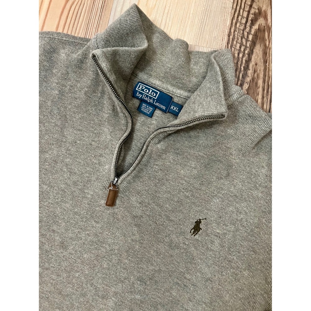 Polo Ralph Lauren Mens XXL Tan 1/4 Zip Cotton Sweater Pony Logo Preppy Luxury